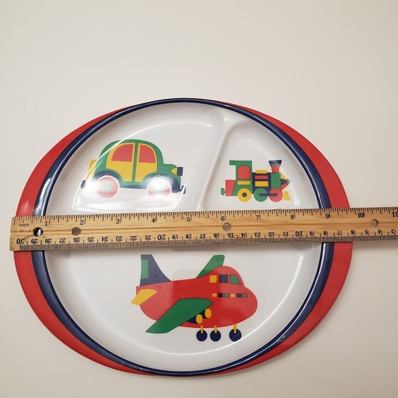 Vintage Melamine Childs Plate Divided Dish Train Plane Car Some Marks See Photos - Picture 7 of 8